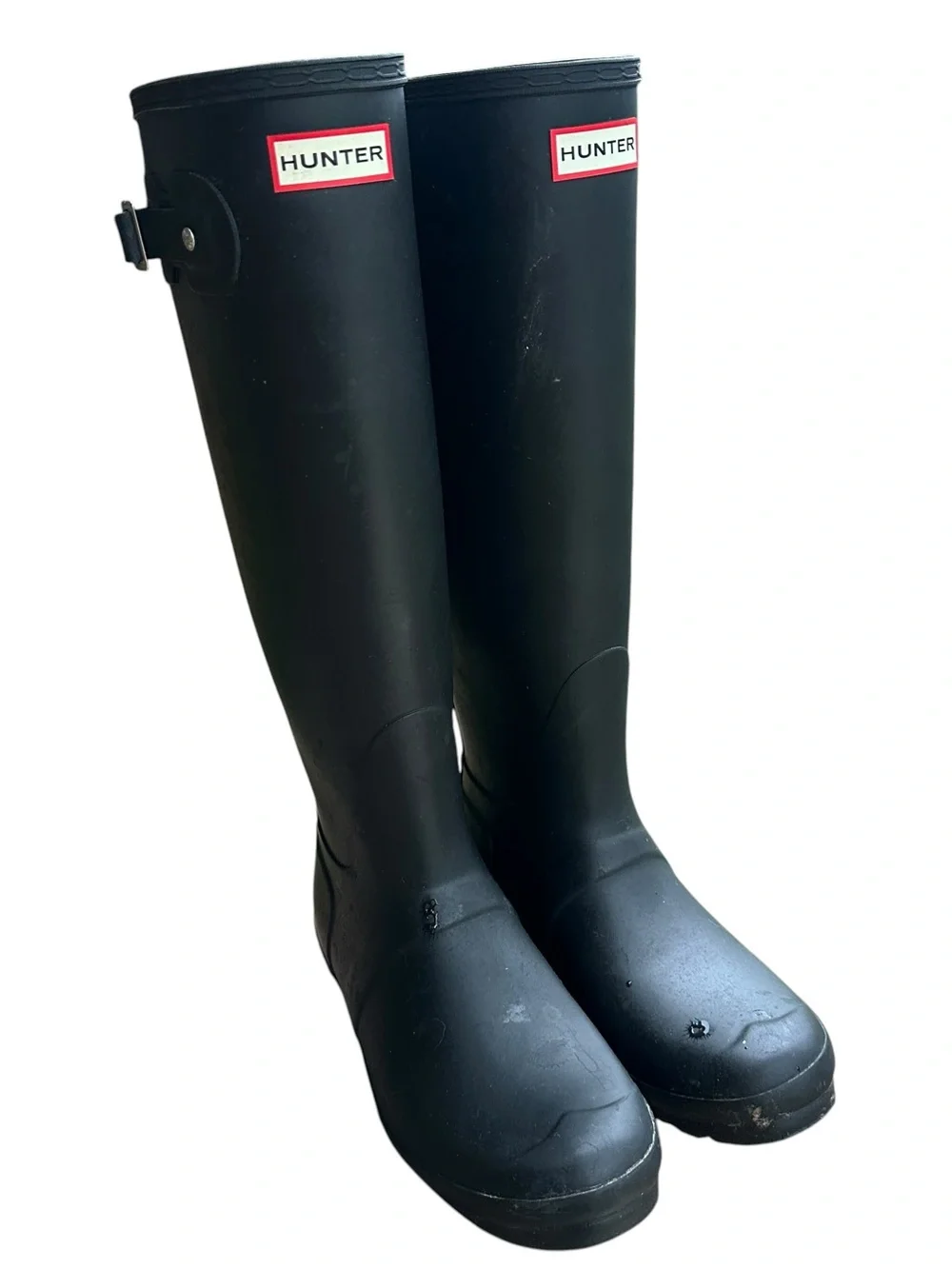Hunter Matte Black Tall Rain Boot with Red Logo Trim